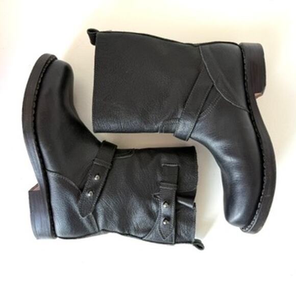 RAG & BONE Moto Ankle Boots Black Leather Buckle Detail Size 35 Biker Style Moto - Picture 10 of 11
